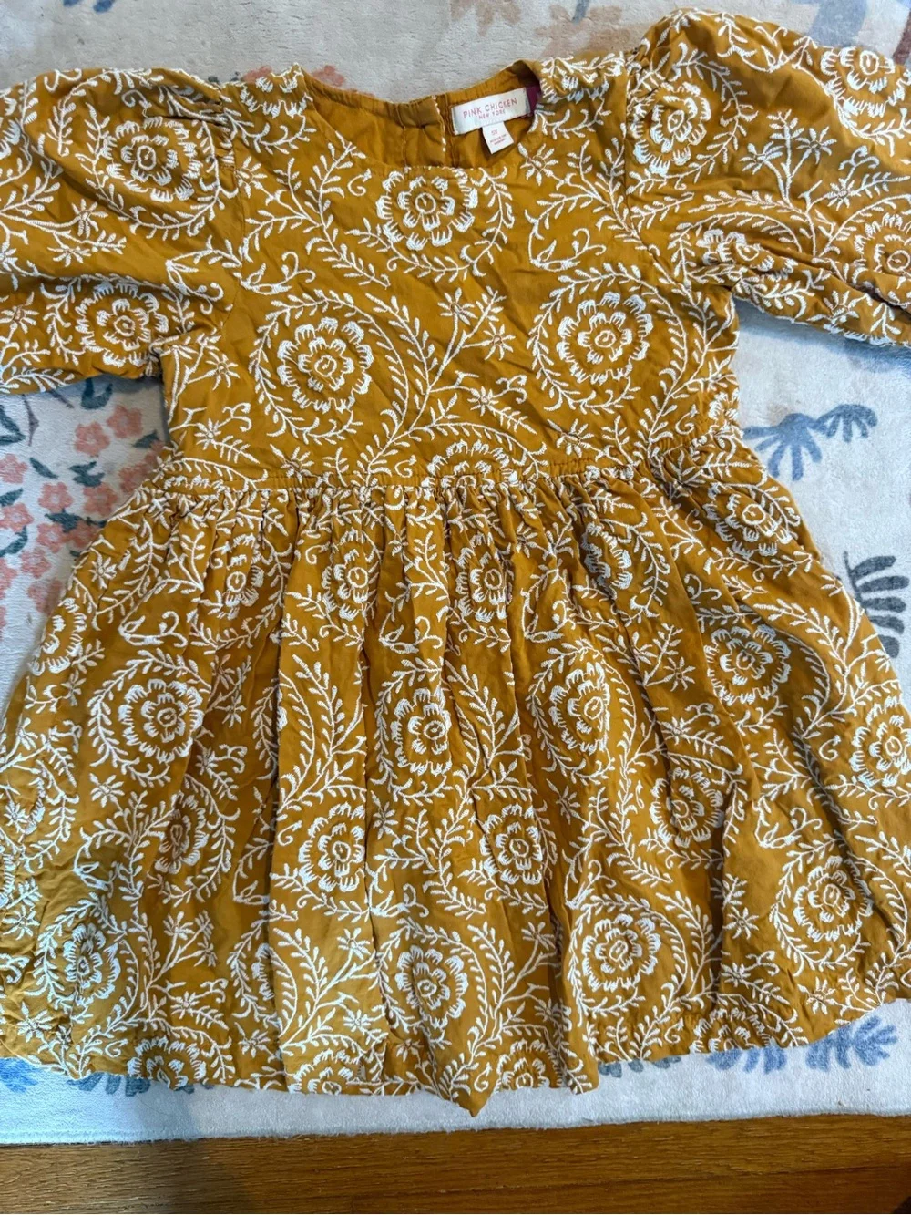 Pink chicken Mustard Floral Cotton Dress for Kids